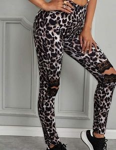 Leopard leggings with cut out knee